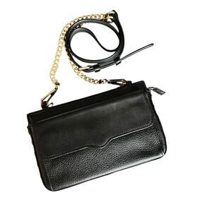 Rebecca Minkoff Bree Black Leather Crossbody Bag Gold Chain Strap Small Purse